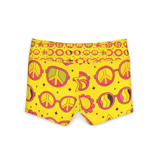 Women's Yoga Shorts — Retro 60s Peace Sign & Star Print Activewear