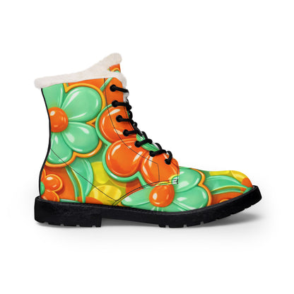 Floral Retro Orange & Green Fur-Lined Boots