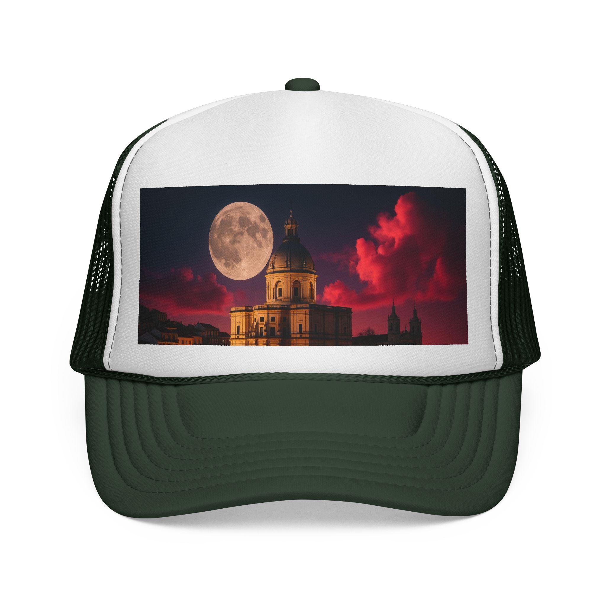 Moonlit Castle Trucker Cap — Gothic Nightscape Hat