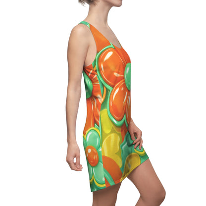 Retro Orange Green Floral Racerback Dress | Psychedelic Flower Print