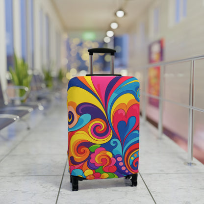 Psychedelic Swirl Luggage Cover — Colorful Retro Travel Protector