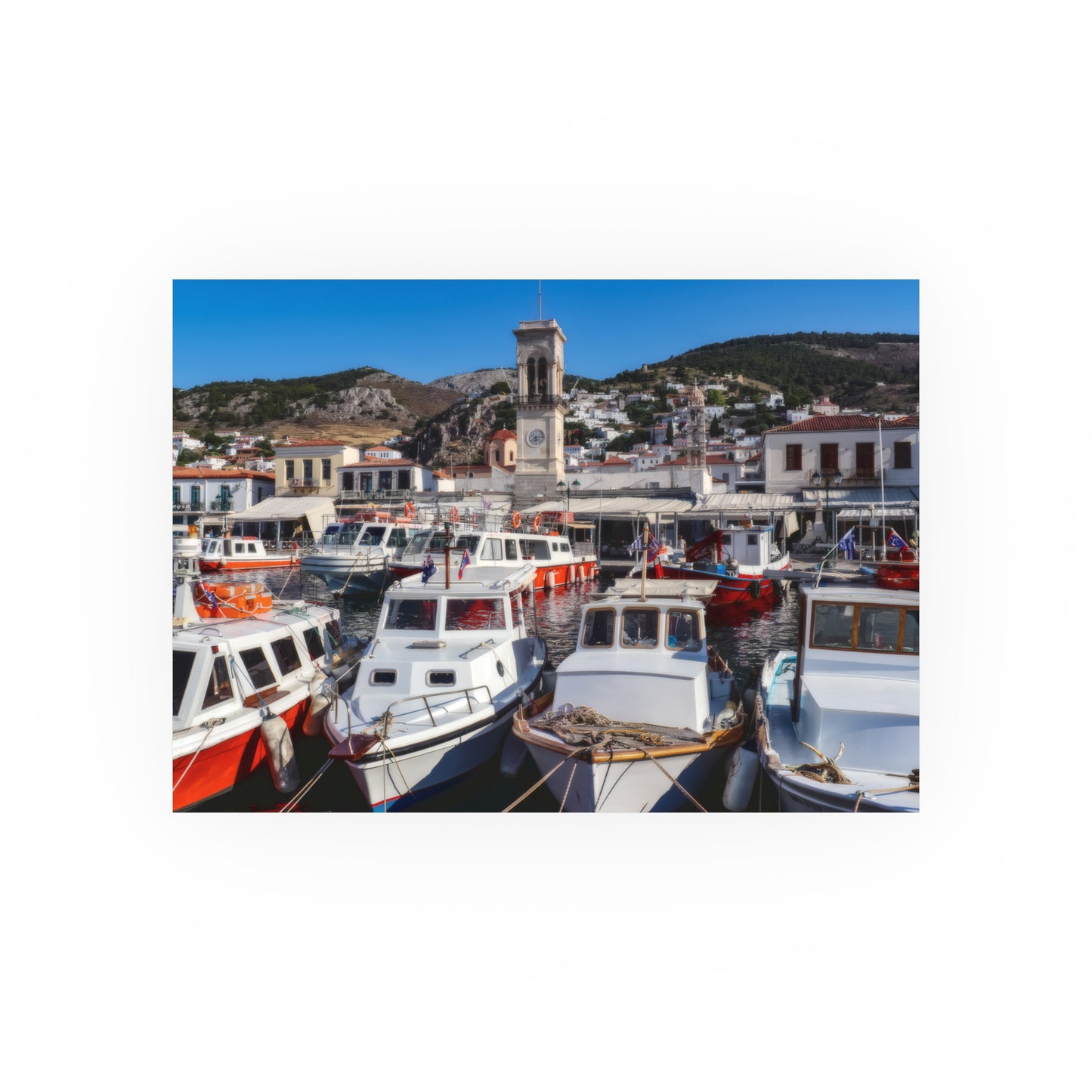 Hydra Island Greece Poster, Mediterranean Harbor Wall Art, Greek Island Boat Photography, Nautical Coastal Decor, Scenic Travel Print Art