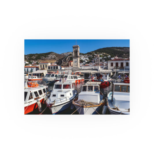 Hydra Island Greece Poster, Mediterranean Harbor Wall Art, Greek Island Boat Photography, Nautical Coastal Decor, Scenic Travel Print Art