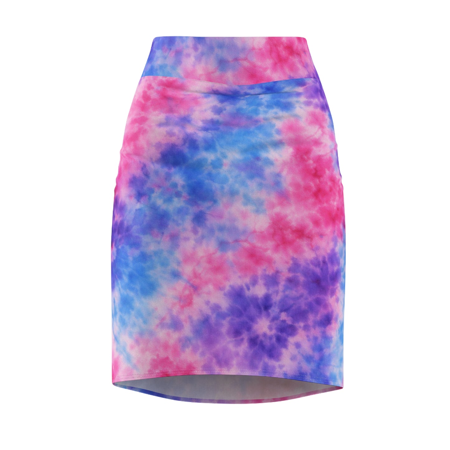 Tie-Dye Pastel Pencil Skirt — Pink Blue Purple All-Over Print