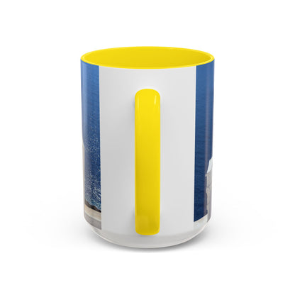 Santorini Bell Towers coffee mug | Greek island scene, blue sea accent mug