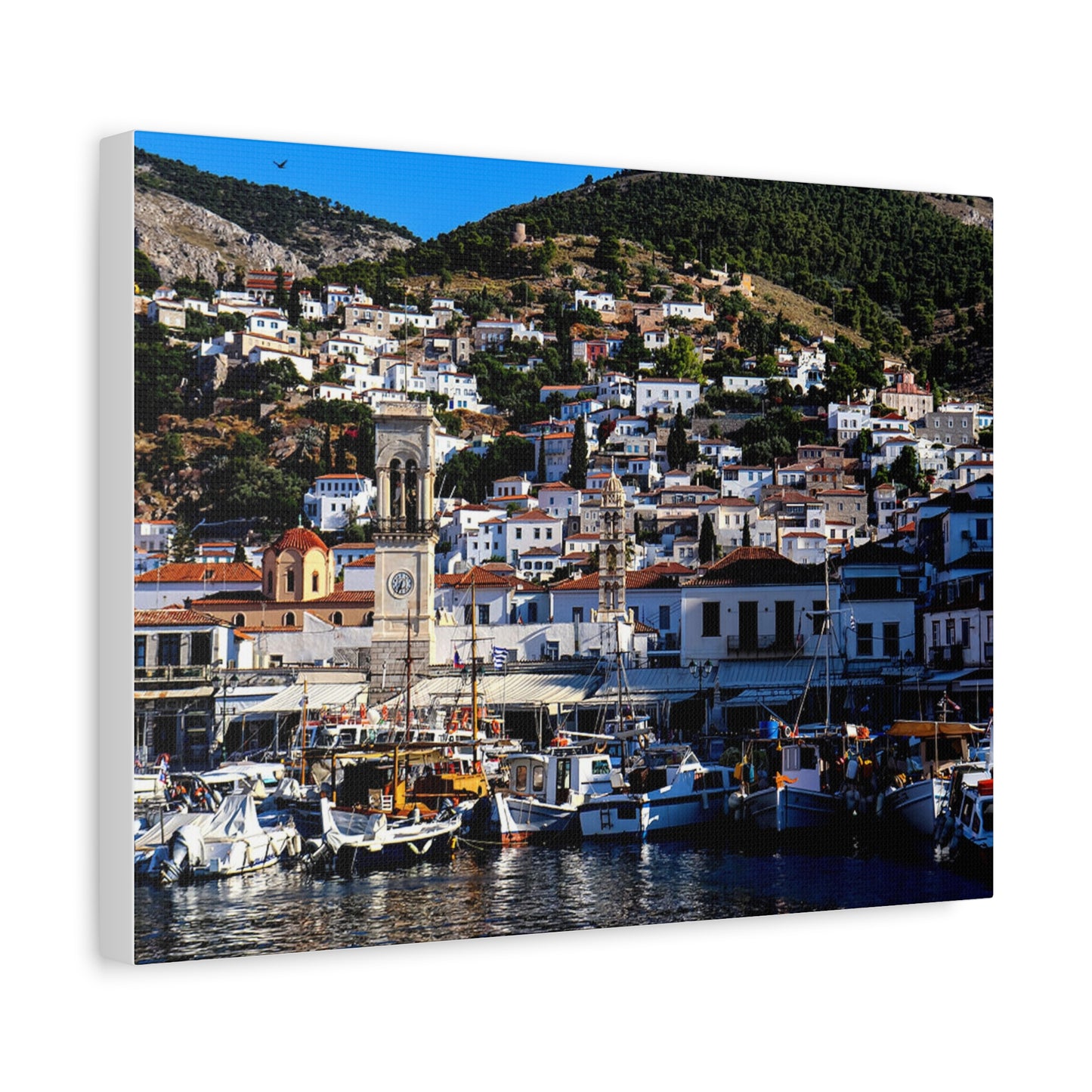 Hydra Island Greece Canvas Print, Mediterranean Harbor Wall Art, Greek Island Coastal Decor, Scenic Travel Photography Poster