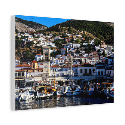 Hydra Island Greece Canvas Print, Mediterranean Harbor Wall Art, Greek Island Coastal Decor, Scenic Travel Photography Poster