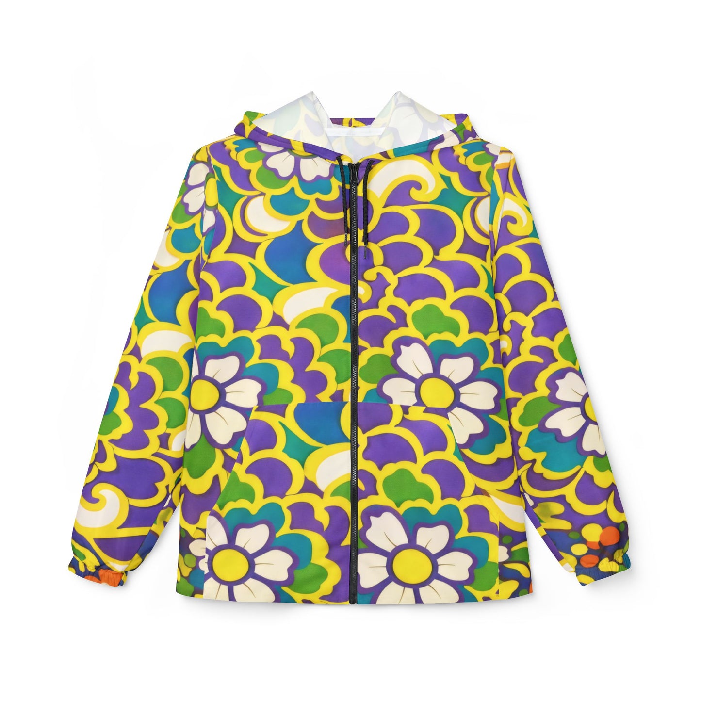 Retro Floral Windbreaker Jacket - Vibrant 70s-Inspired All-Over Print