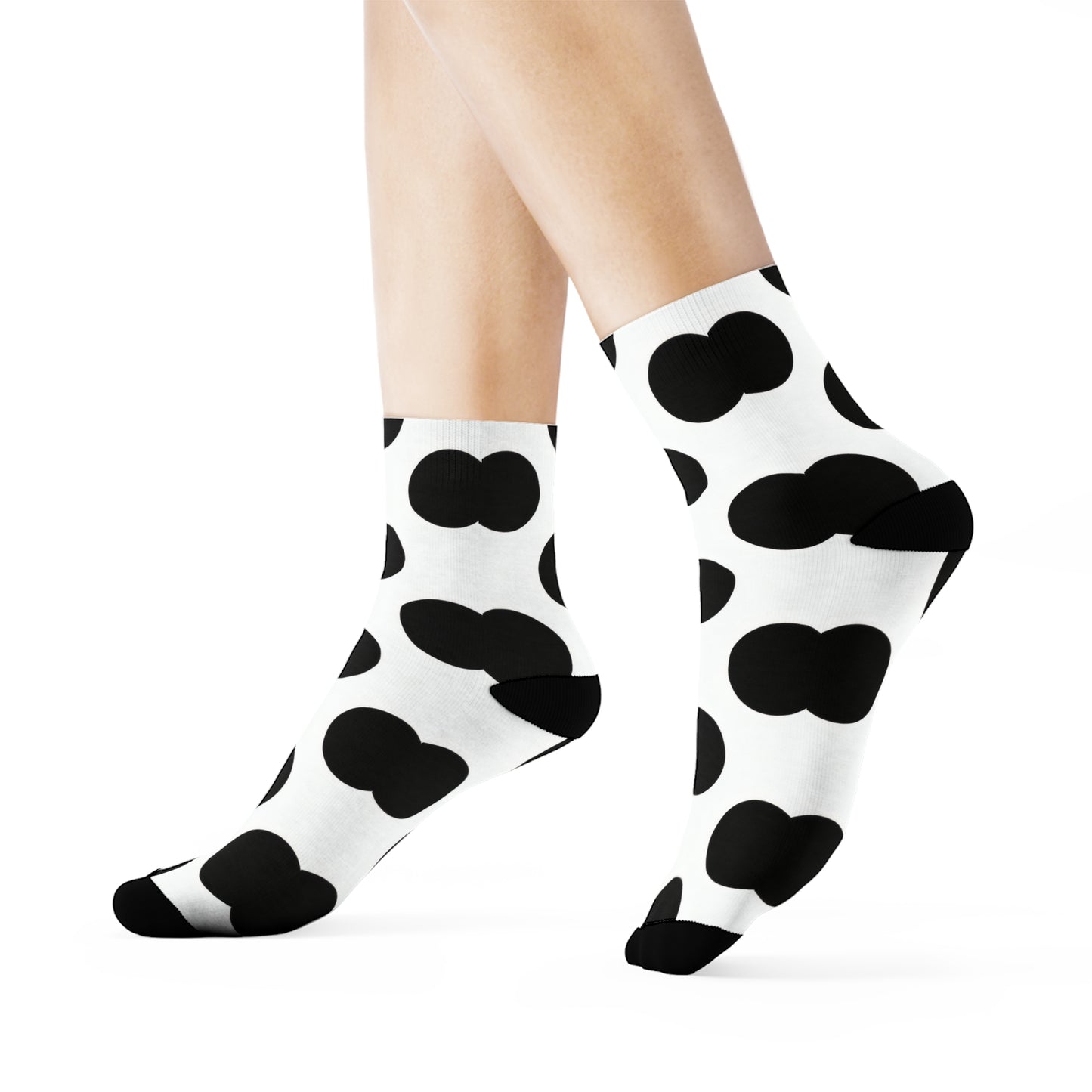 Black Polka Dot Crew Socks - Classic Monochrome Fashion Socks