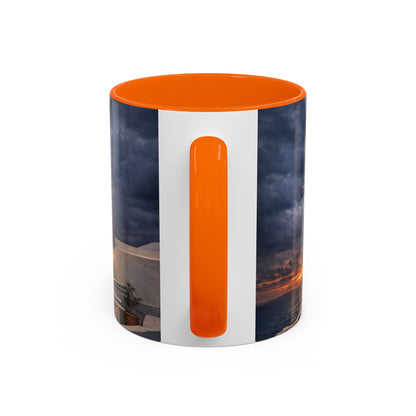 Santorini Windmill Sunset Accent Coffee Mug | Island Nightscape Greek Travel Gift | Unique Ceramic Mug