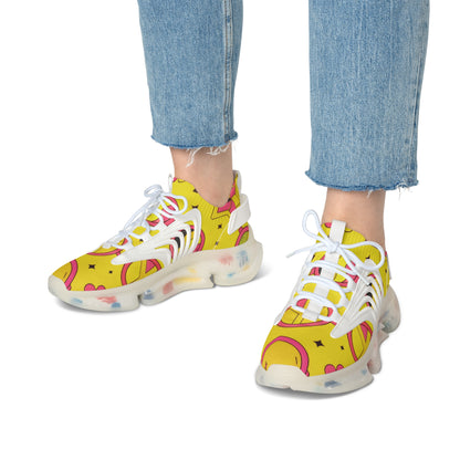Yellow Heart Flower Mesh Sneakers — Women’s Cute Patterned Athletic Shoes