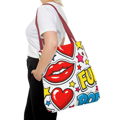 Pop Art Kiss & Cherries Tote Bag — Fun Retro Pattern All-Over Print