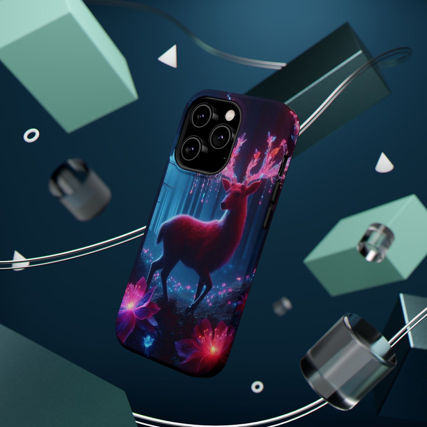 Magnetic Impact-Resistant Phone Case — Neon Fantasy Deer Forest Design