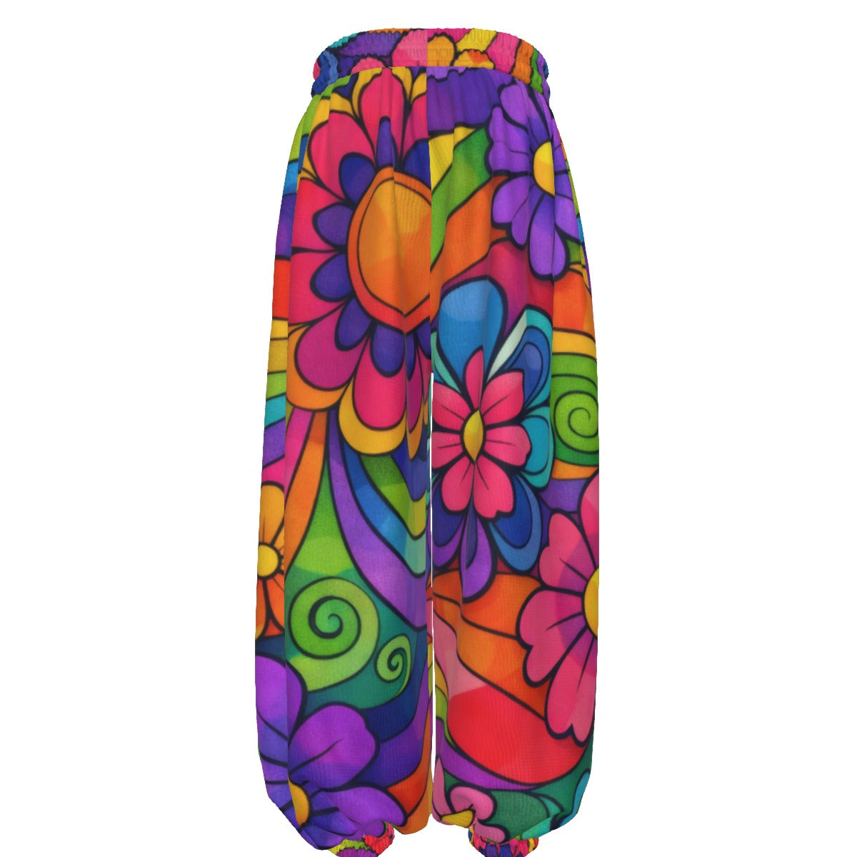 Rainbow Flower Power Unisex Lantern Pants | 70s Groovy Floral Print