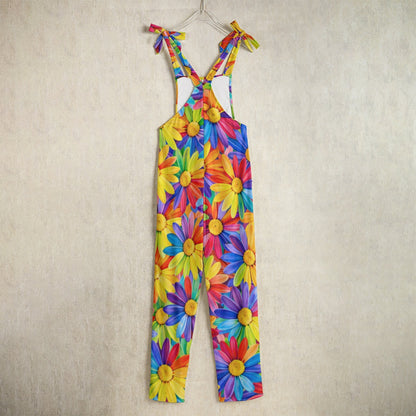 Vibrant Rainbow Daisy Sixties Mod Aesthetic Jumpsuit All-Over Print Women's Jumpsuit