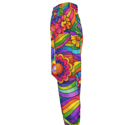 Rainbow Flower Power Men's Harem Pants | 70s Groovy Floral Print