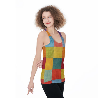 60s Geometric Patchwork Racerback Tank Top All-Over Print Women's Racerback Tank Top
