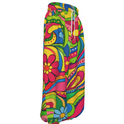 Groovy Paisley Floral Unisex Lantern Pants | 70s Rainbow Swirl Print