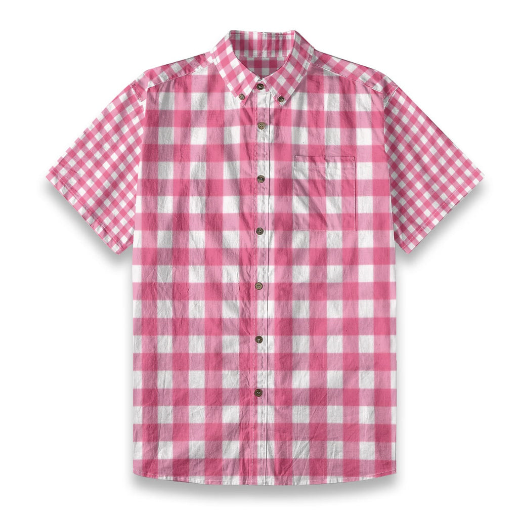 Pink Gingham Check Hawaiian Shirt