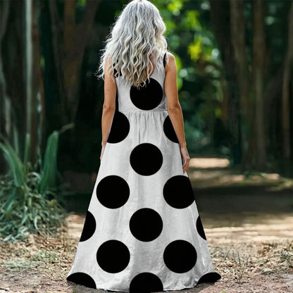 Black Polka Dot Maxi Dress — Oversized Dots White Sleeveless