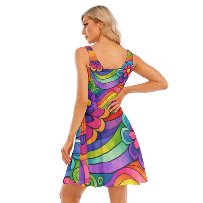 Rainbow Wave Flower Power Women's Tank Vest Dress | 70s Psychedelic Groovy Print