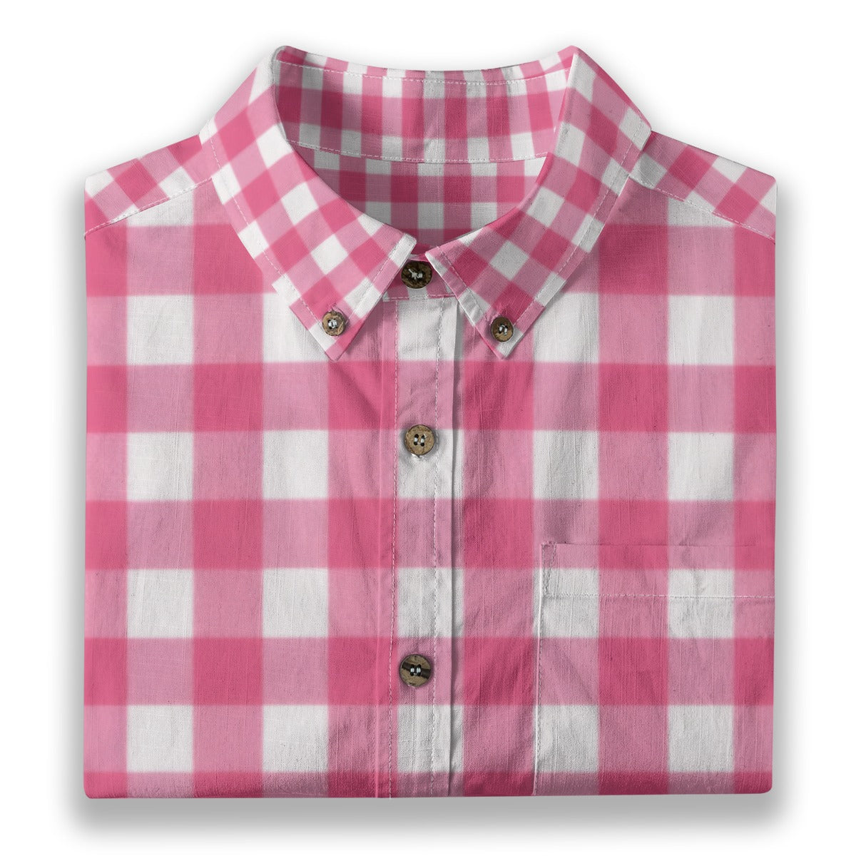 Pink Gingham Check Men's Cotton Shirt | All-Over Print Beach Shirt
