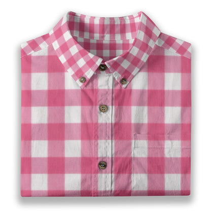Pink Gingham Check Men's Cotton Shirt | All-Over Print Beach Shirt