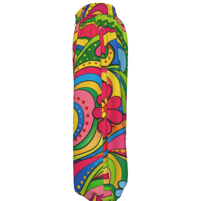 Groovy Paisley Floral Unisex Lantern Pants | 70s Rainbow Swirl Print
