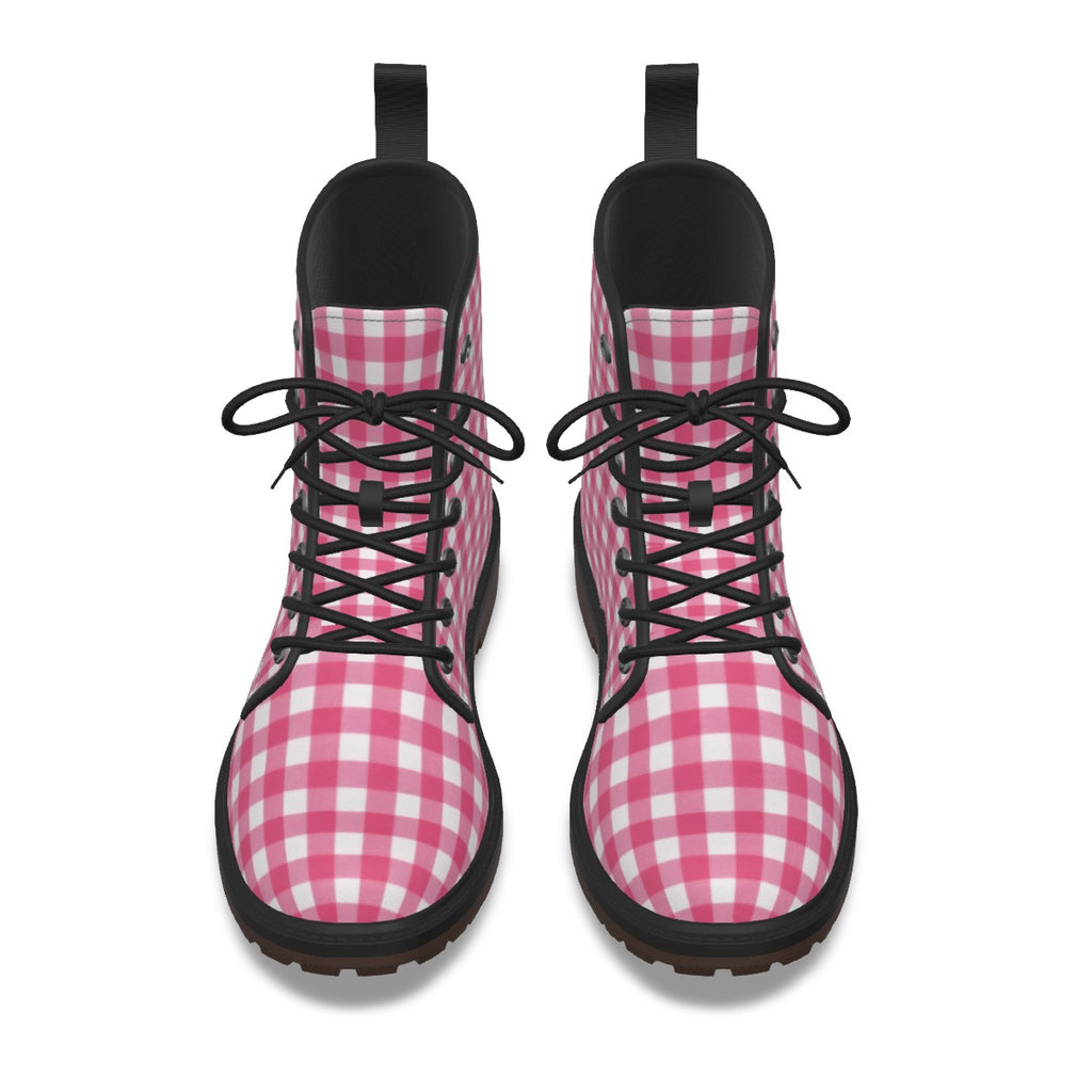 Pink Gingham Combat Boots