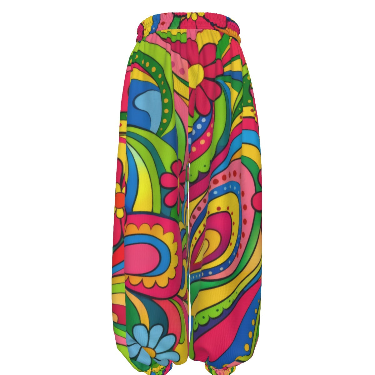 Groovy Paisley Floral Unisex Lantern Pants | 70s Rainbow Swirl Print