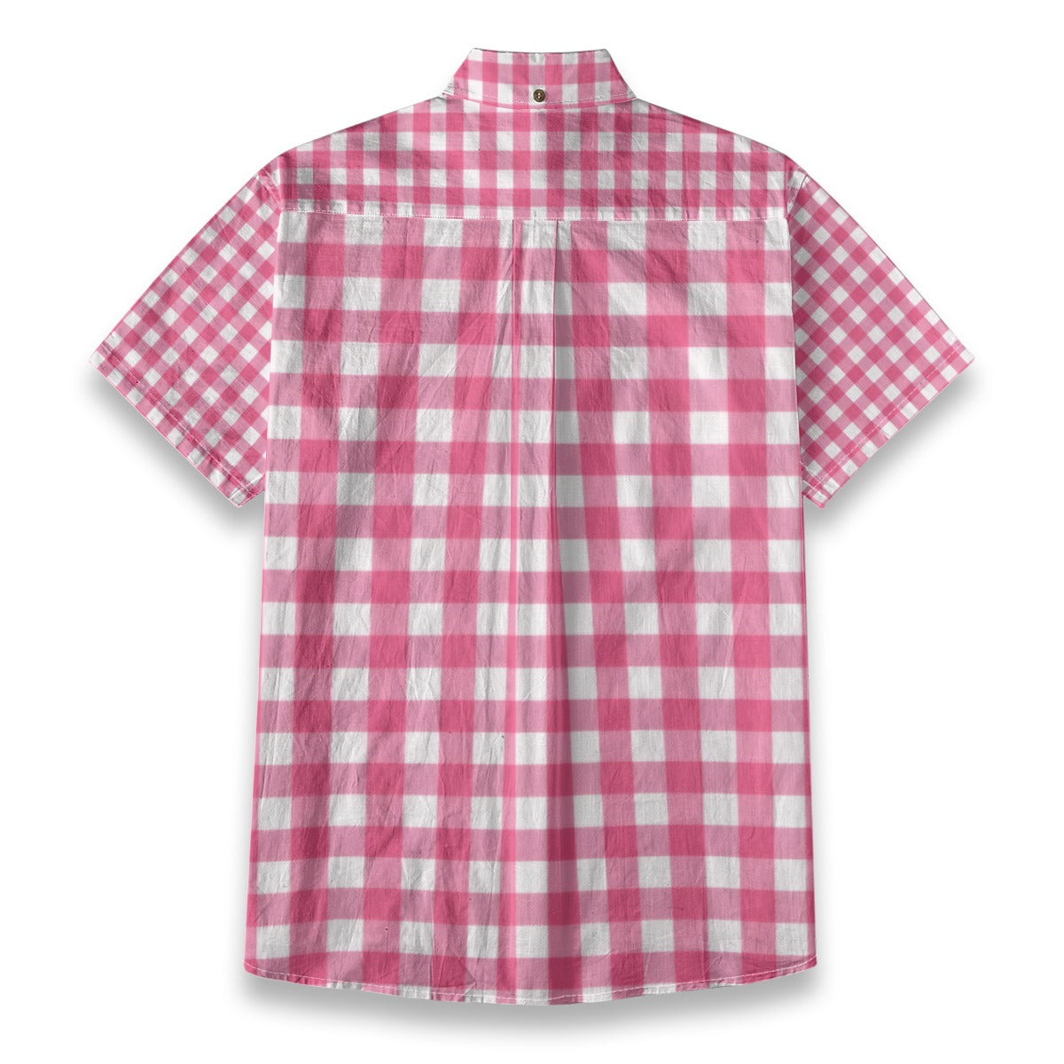 Pink Gingham Check Men's Cotton Shirt | All-Over Print Beach Shirt