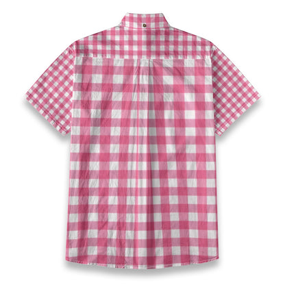 Pink Gingham Check Men's Cotton Shirt | All-Over Print Beach Shirt