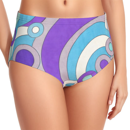 60s Op Art Swirl High-Waist Halter Bikini Set — Purple & Blue Pucci Pin-Up