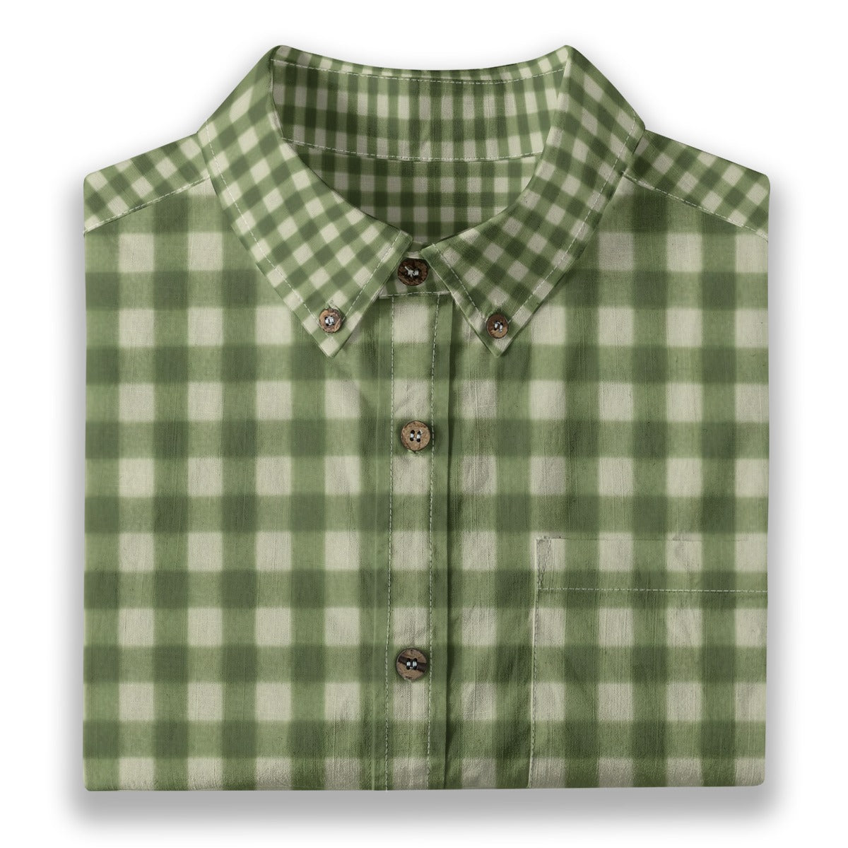 Green Gingham Check Men's Cotton Shirt | All-Over Print Beach Shirt