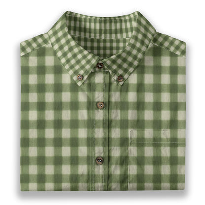 Green Gingham Check Men's Cotton Shirt | All-Over Print Beach Shirt