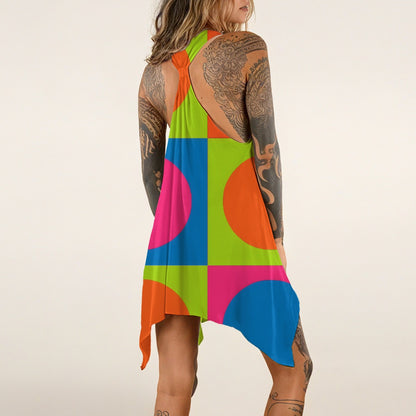 Vibrant Sixties Retro Dot Matrix Fashion All-over print Women's Sleeveless Tank Dress