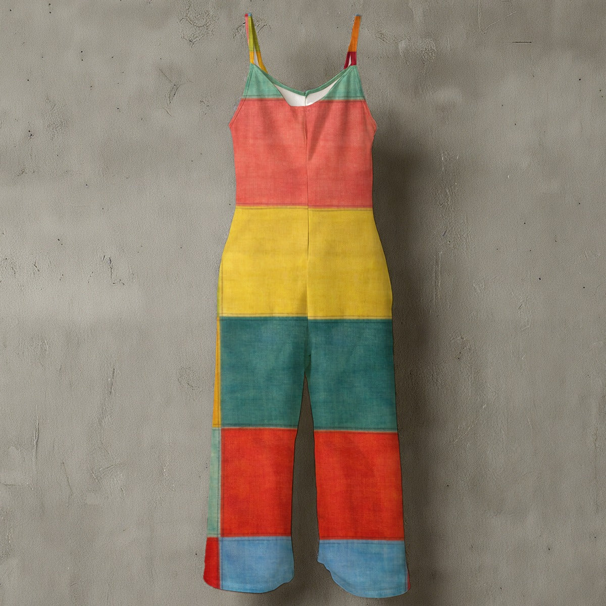 60s Psychedelic Swirl Wide-Leg Jumpsuit — Retro Spaghetti Strap All-Over Print