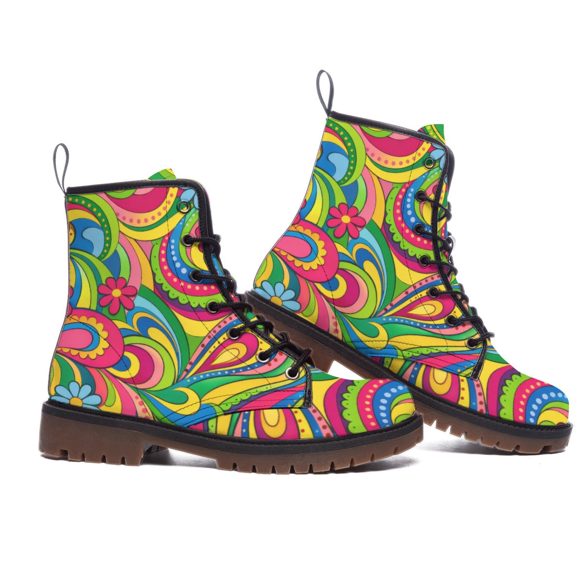 Psychedelic Paisley Neon Men's Martin Short Boots | 70s Groovy Rainbow Print