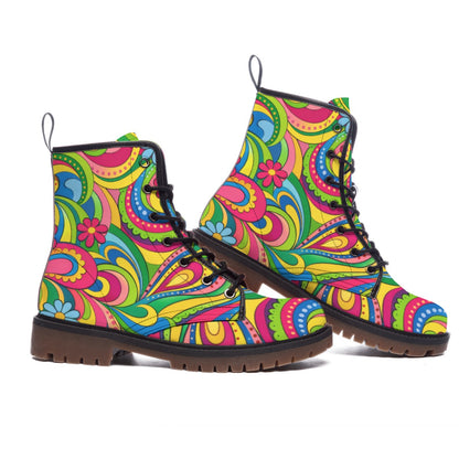 Psychedelic Paisley Neon Men's Martin Short Boots | 70s Groovy Rainbow Print