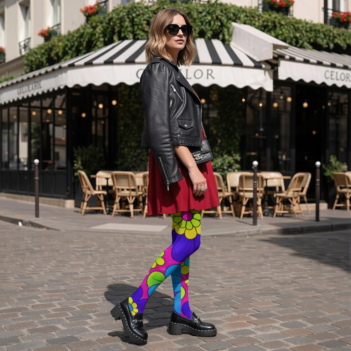 60s Bold Flower Power Women's High-Stretch Tights | All-Over Print