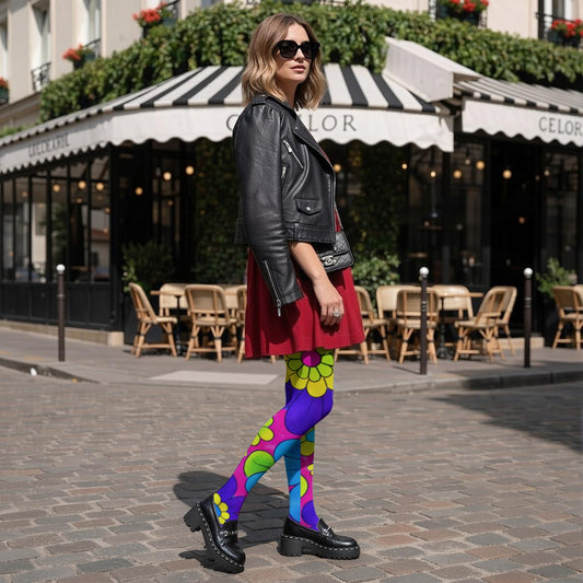 60s Bold Flower Power Women's High-Stretch Tights | All-Over Print