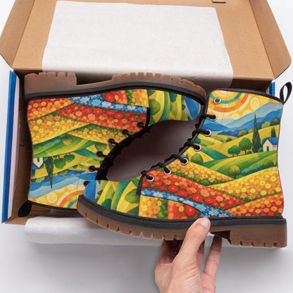 Flower Field Landscape Men's Martin Short Boots | Artistic Countryside Print