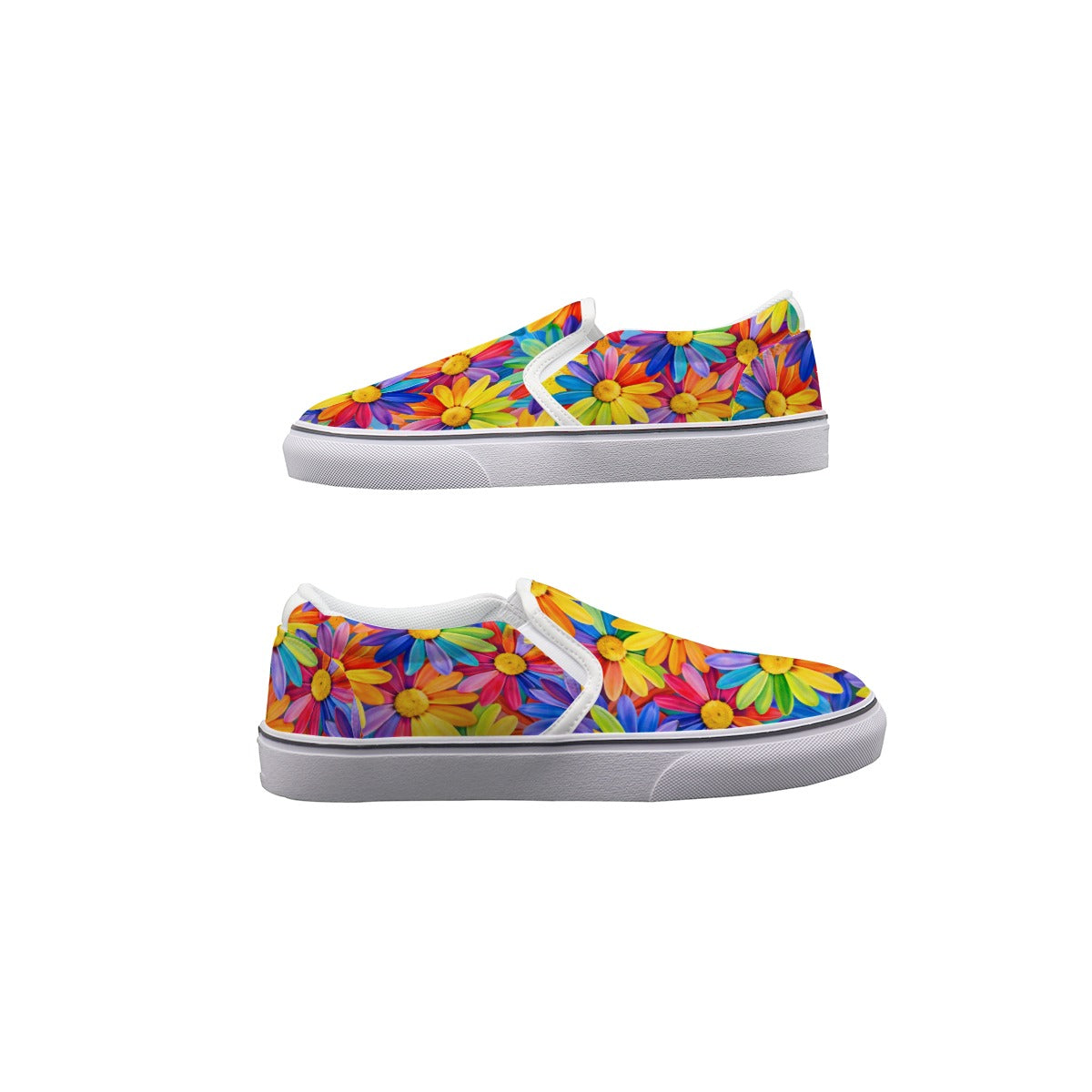 Rainbow Daisy Men's Slip On Sneakers | All-Over Print