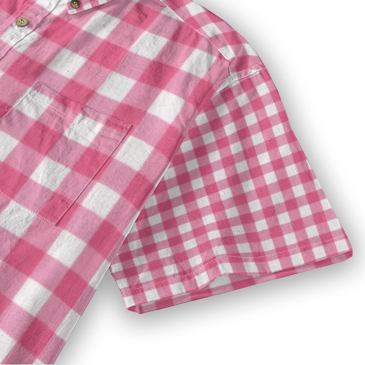 Pink Gingham Check Men's Cotton Shirt | All-Over Print Beach Shirt