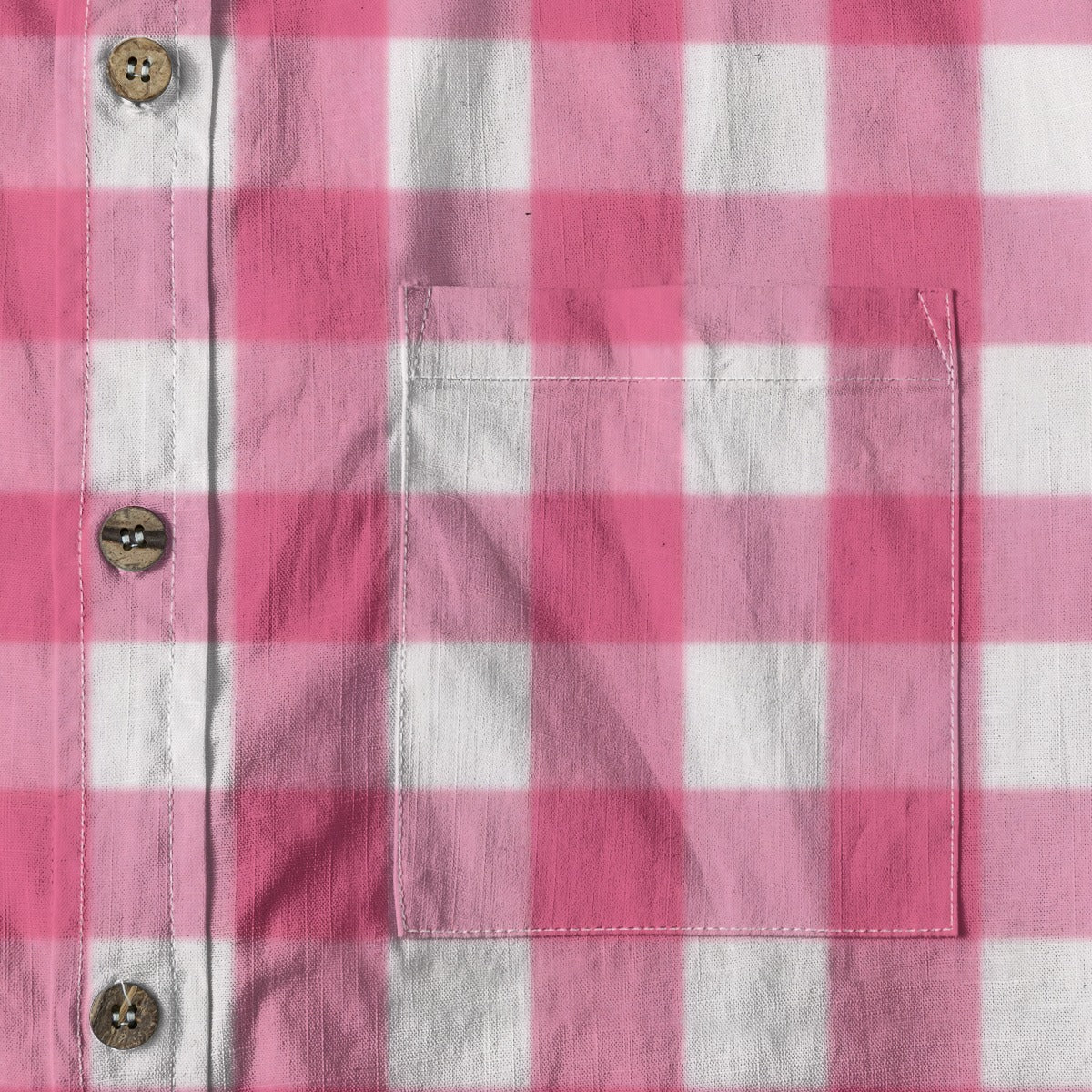 Pink Gingham Check Men's Cotton Shirt | All-Over Print Beach Shirt