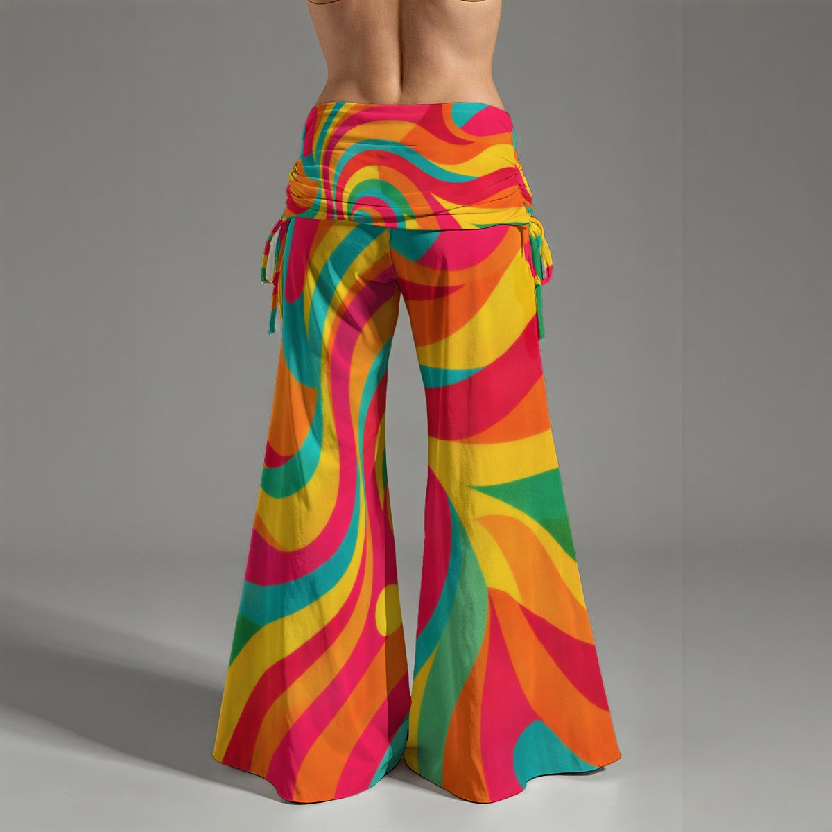 Groovy 70s Hippie Psychedelic Swirl Wide Leg Pants All-Over Print Women's High Waist Wide Leg Pants