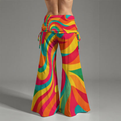 Groovy 70s Hippie Psychedelic Swirl Wide Leg Pants All-Over Print Women's High Waist Wide Leg Pants