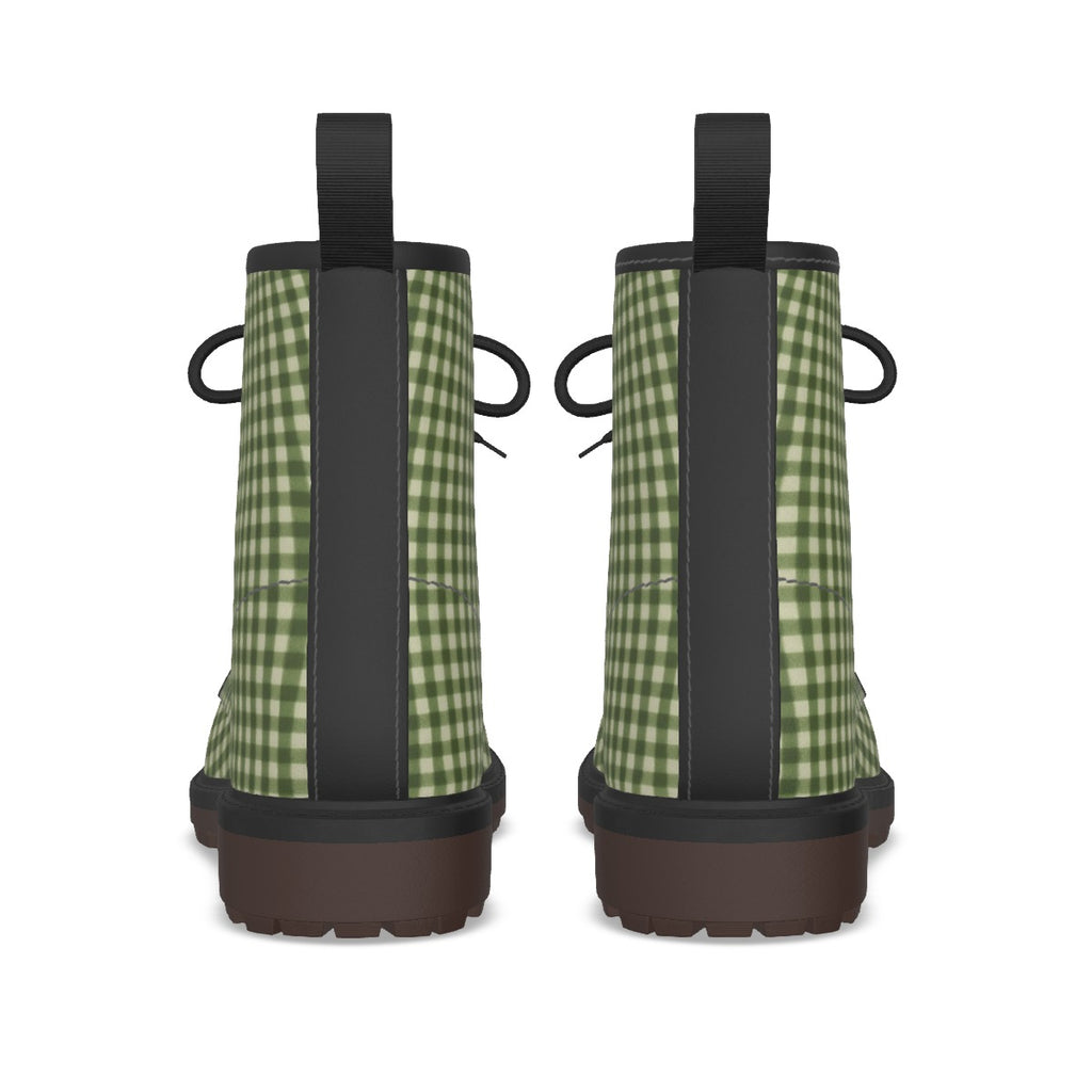 Olive Gingham Combat Boots