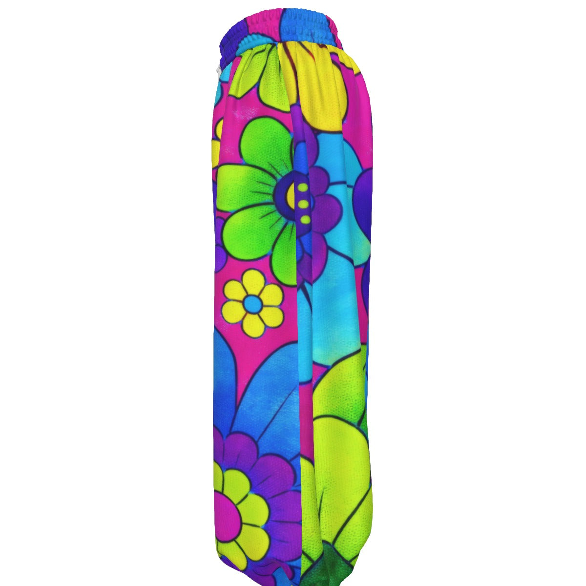 Bold Pop Art Floral Unisex Lantern Pants | 60s Mod Pink Purple Blue Print