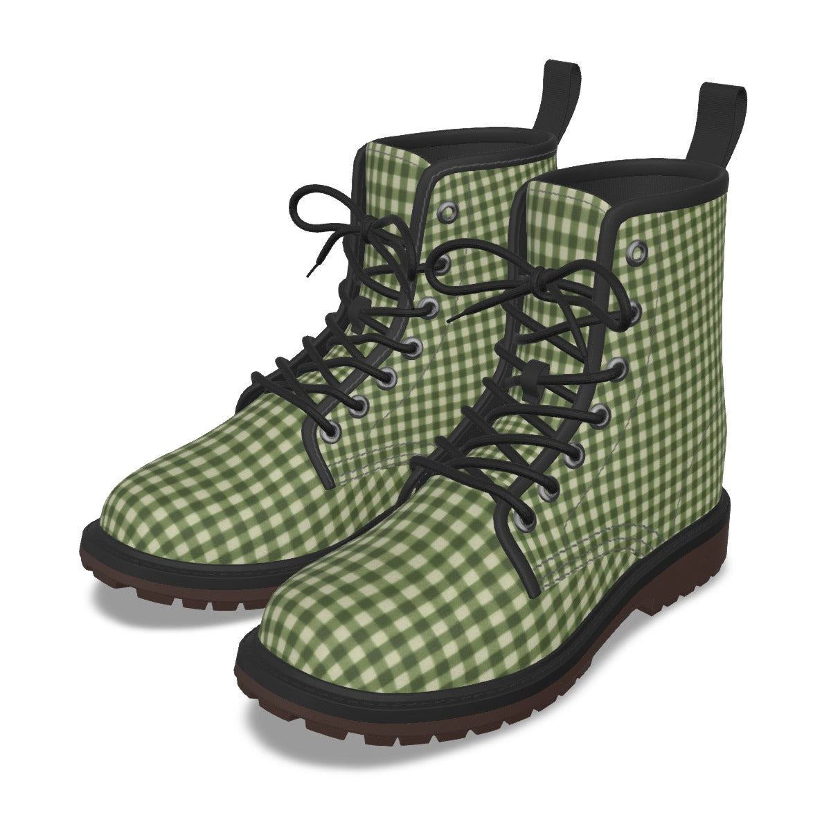 Olive Gingham Combat Boots